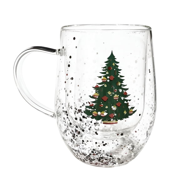 ACDANC 2026 New Christmas Glass Coffee Mugs with Handle,14 Oz Glass Double with Handle Clear Christmas Holiday Styles Cups Iced Coffee Mugs Christmas Gift for Hot Chocolate Milk Beverages