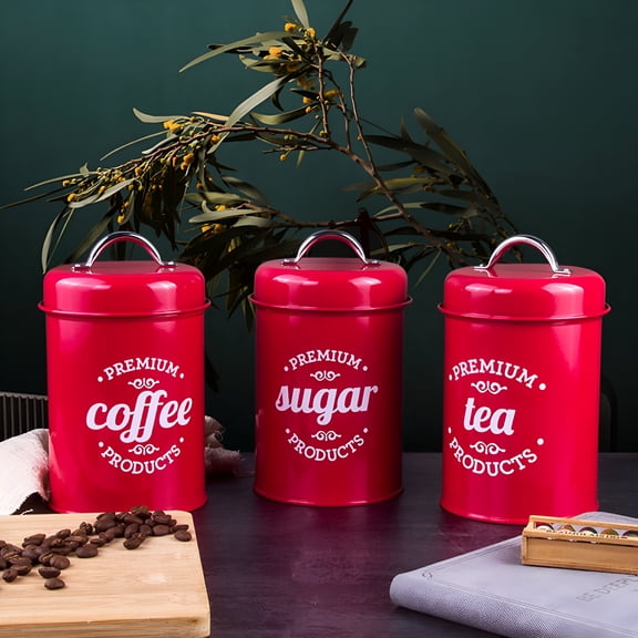 ACDANC 2026 New Coffee Container Food Safe Moisture-Proof Wrought Iron Strong Sealing Sugar Canister for Kitchen for Kitchen, Pantry, Coffee, Tea Red 3