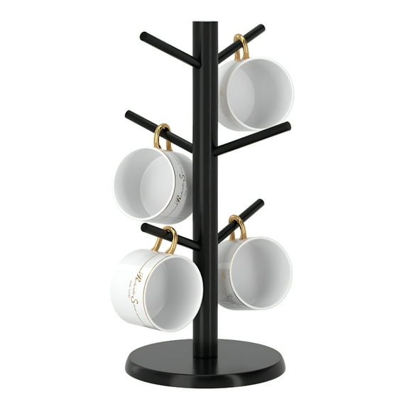 ACDANC 2026 New Coffee Mug Holder,Black Bamboo Mug Tree with Thicker Base Coffee Cup Stand Mug Holders for Counter Coffee Mug Rack Organizer with 6 Hooks