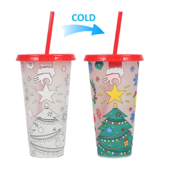 ACDANC 2026 New Color Changing Cups Playful Temperature Sensitive Reusable Cups with Lids and Straws Versatile 24Oz Plastic Cups with Lids for Summer Fun for Party Picnic Beach Outdoor
