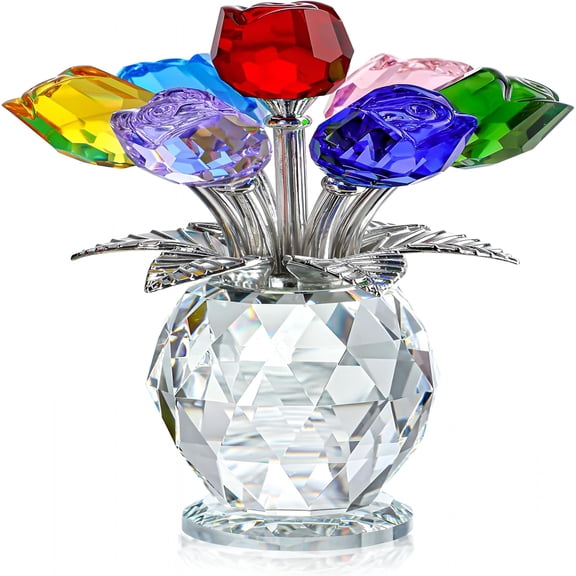 ACDANC 2026 New Colorful Crystal Rose Figurine - Rose Flower Gifts for Women - Wedding Party Collectible Figurines Crystal Roses with Stem- Gift Box Included