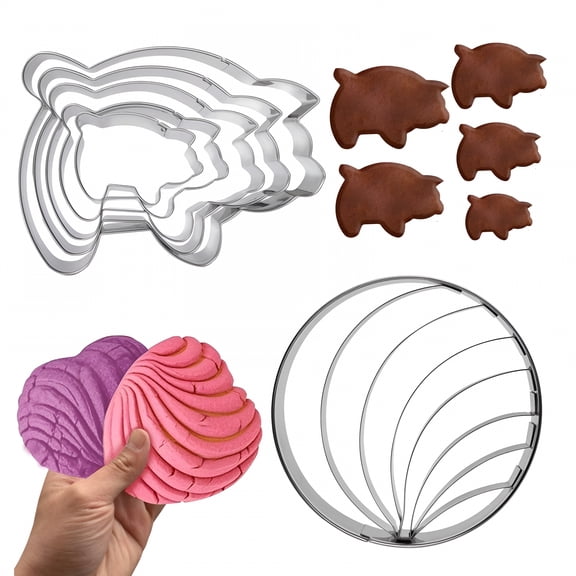 ACDANC 2026 New Concha Cutter Mexican Bread Mold with 5 Sizes of Pig Biscuit Cutting Machine Set Cookie Stamp,Stamp Mold for Baking Biscuits (Single Sided Mold+5Pigs)