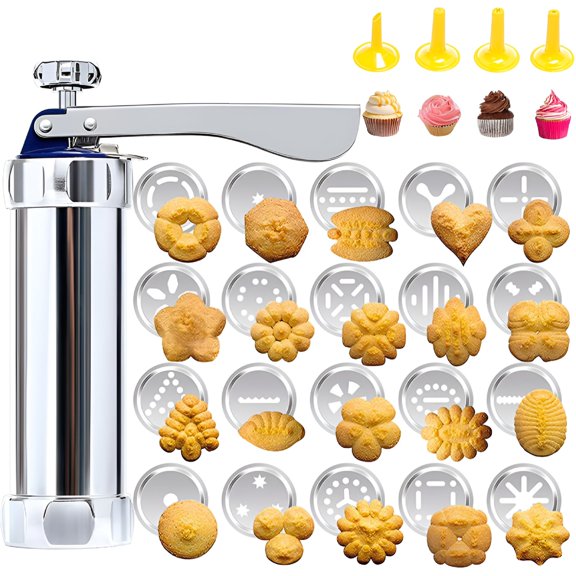 ACDANC 2026 New Cookie Press Gun Kit,Stainless Steel Spritz Cookie Press Gun Set with 20 Cookie Press Discs and 4 Cake Decoration Piping Tips,Cookie Maker Machine for Biscuit,Cake and Churro
