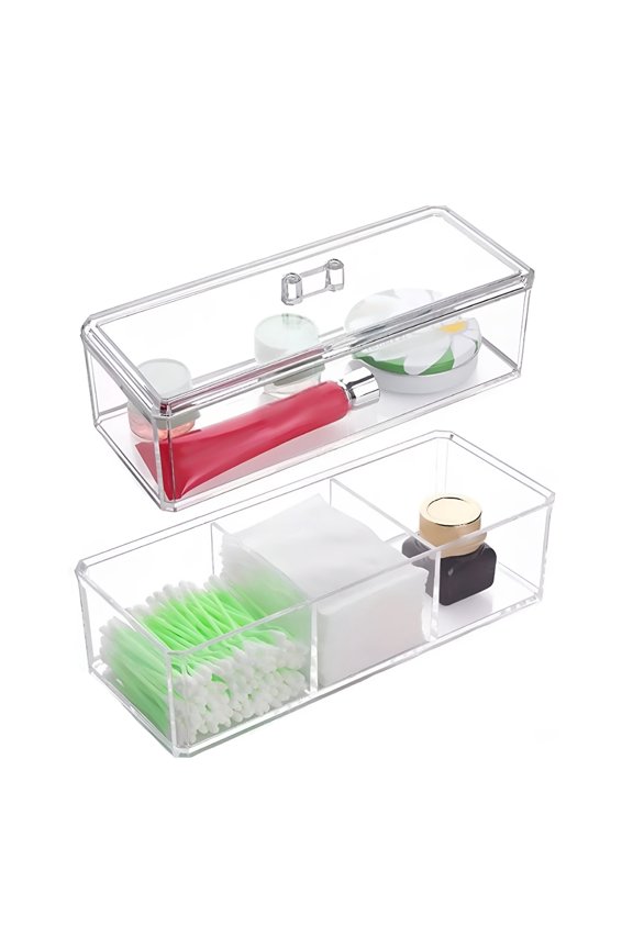 2026 New Cotton Swab Holder Acrylic Cotton Ball Holder Multipurpose Dustproof Divided Qtip Holder Dispenser for Clip Makeup Brush Pens for Bathroom, Vanity, Bedroom, Office