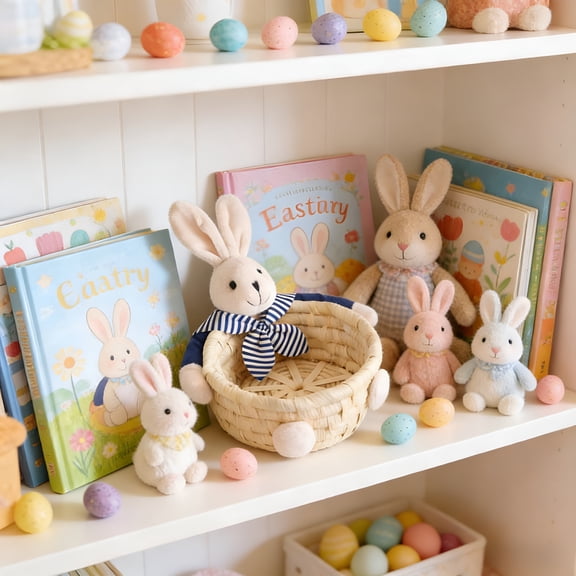 ACDANC 2026 New Easter Basket, Straw Woven Corn Husk Storage Basket with Easter Rabbits and Eggs for Decoration for Easter, Home, Table, Spring Decor, Holiday Parties, Gifts, Festive Celebrations