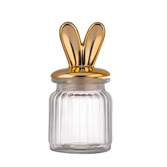 ACDANC 2026 New Easter Glass Jars Food Sealing Jars with Alloy Bunny Ear Lid Rabbit Shape Clear Candy Jar for Chocolate Sweets Gift for Party,Favor,Home Decor,Kids Gift Gold 18X10X3Cm