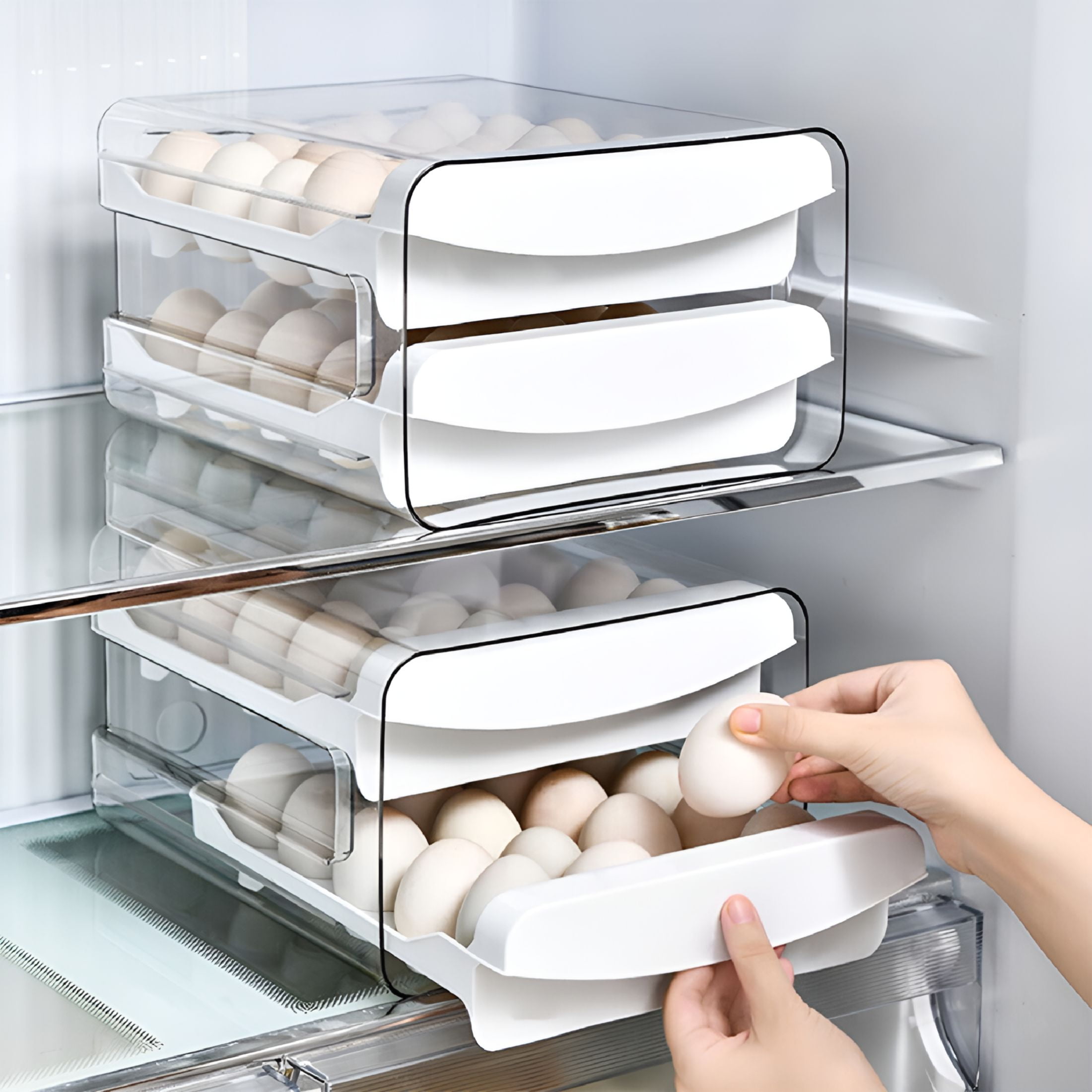 ACDANC 2026 New Egg Storage Holder for Refrigerator,40 Grid Transparent Double Layer Egg Storage Box,Household Keeping Egg Fresh Organizer Tray for Kitchen Fridge