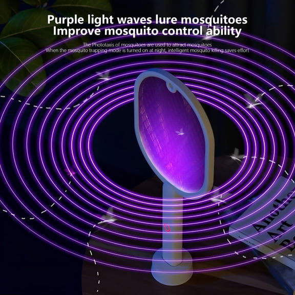 ACDANC 2026 New Electric Fly Swatter 3000V Rechargeable Bug Zapper Racket 2 in 1 Mosquito Killer with Purple Mosquito Light for Indoor Home Office Backyard Patio Camping