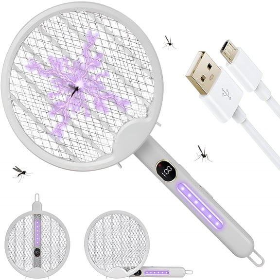 ACDANC 2026 New Electric Fly Swatter Bug Zappers Electric Multifunctional Mosquito Swatter Rechargeable Foldable Lithium Battery Swatter 4000 Volt,Mosquito Killer&Insect Killer Against Flies(Gray)