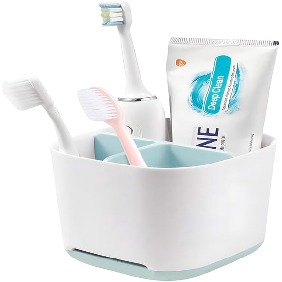 ACDANC 2026 New Electric Toothbrush Holder for Bathroom,Toothbrush,And Toothpaste Organizer Detachable for Easy Cleaning Toothbrush Caddy with 2 Adjustable Dividers&Anti-Slip Base for Family(Blue)