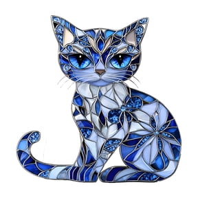 ACDANC 2026 New Exquisite Blue Stained Glass Cat Figurine Handcrafted Decorative Art Piece for Home Decor and Gift Ideas Cat Figurines for Shelf,Desk,Mantel,Living Room,Office,Gift,Display