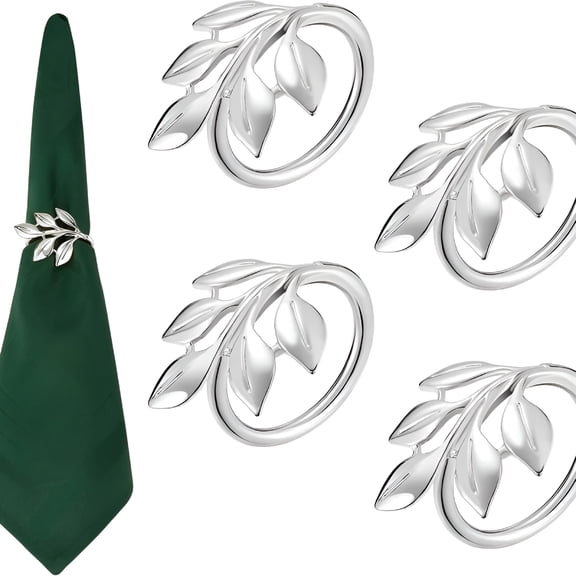 ACDANC 2026 New Fall Napkin Rings Set of 4 - Easter Napkin Rings Silver Leaf Napkin Rings for Casual Place Settings,Holiday Family Dinner,Wedding