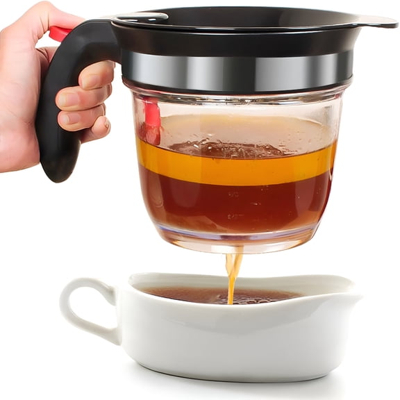 ACDANC 2026 New Fat Separator with Bottom Release,4 Cup Gravy Separator for Cooking with Oil Strainer,Kitchen Gadgets Grease Separator Packaged with A 3-In-1 Multifunctional Peeler (Red)