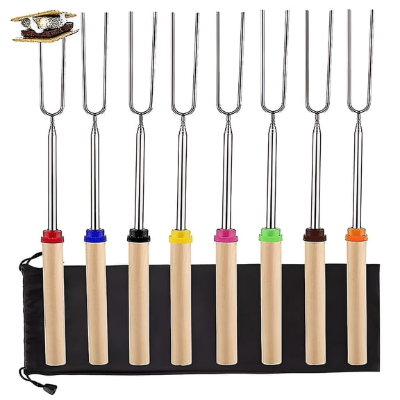 ACDANC 2026 New Fire Pit Marshmallow Roasting Sticks,Stainless Steel Telescoping Forks for Versatile Cooking Adventures,Wooden Handle Ensures Cool Grip,32" Adjustable Length for Safe