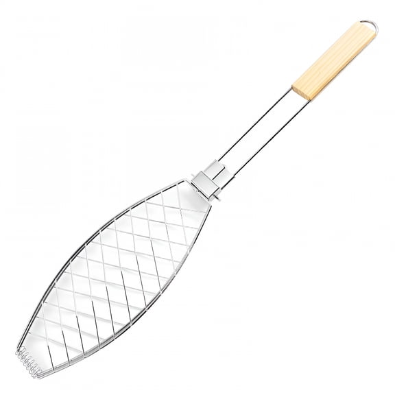ACDANC 2026 New Fish Grill Basket Outdoor Detachable Barbecue Net Multifunctional Fish Grill Rack with Wooden Handles Grill Rack Tools for Bbq Silver Bbq Accessories
