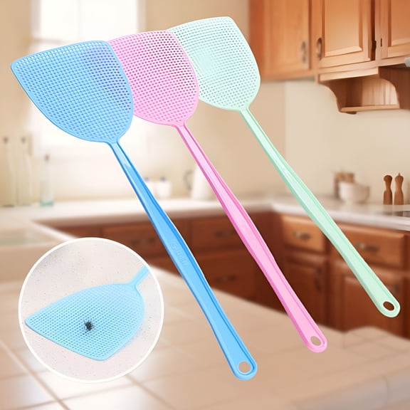 ACDANC 2026 New Fly Swatter 3 Pack  Heavy Duty Plastic Manual Fly Killers,Long Handle 17.5 Inch Bug Swatters with Hanging Hole for Indoor Outdoor Use, Home, Kitchen, Garden, Patio, Camping.