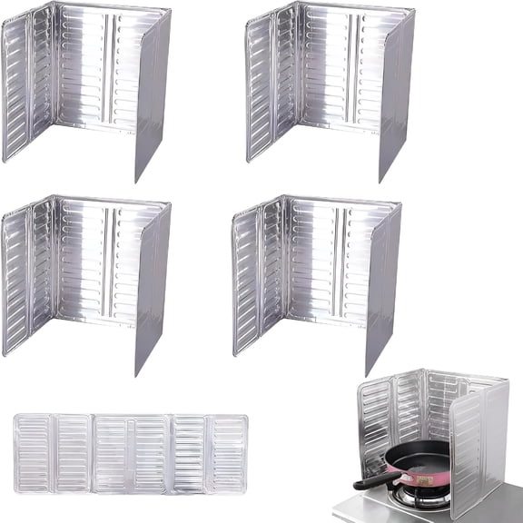 ACDANC 2026 New Foldable Grease Splash Guard Set of 4 - Stove Oil Splatter Guard,Aluminum 3-Sided,High Temperature Resistant Fryer,Anti Splatter Shield,Easy to Use and Store