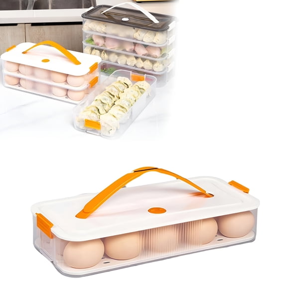 ACDANC 2026 New Food Storage Deviled Egg Containers with Lid Plastic Deviled Egg Tray with Handle for Eggs and Dumplings Clear Storage Egg Platter for Devil Egg Fridge Stackable Portable Egg Holder