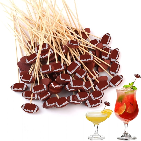 ACDANC 2026 New Football Toothpicks,100Pcs Cocktail Picks,Superbowl Party Decorations,Toothpicks for Appetizers,Bamboo Food Sandwich Skewers Drinks Dessert Cocktail Toothpicks for Party Decorations