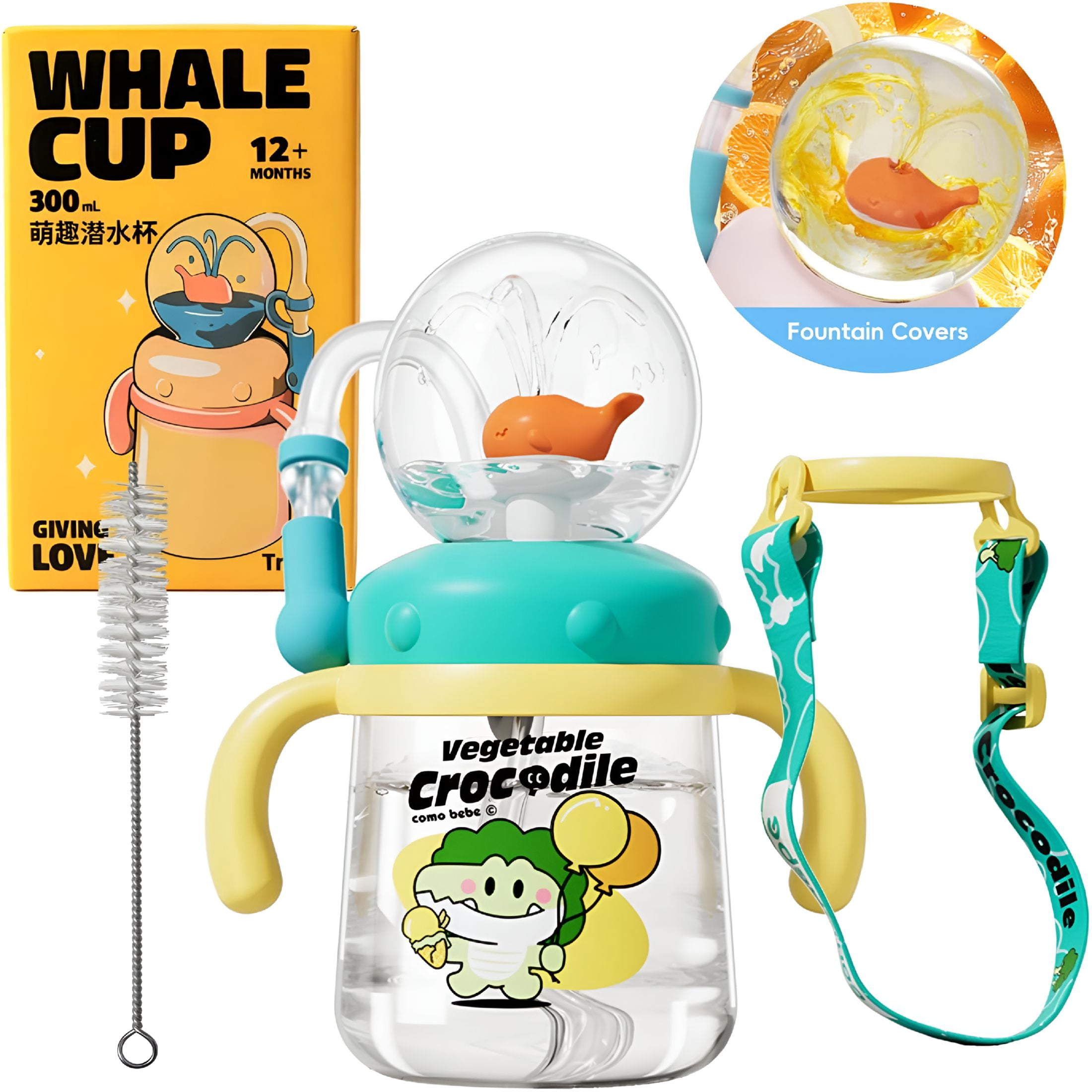 ACDANC 2026 New Fountain Cup for Kids Toddlers: 10Oz/300Ml Spill Proof Toddler Sippy,Straw Cup with Handle&Strap,Bpa-Free Sippy Cups for Toddlers 1-3,Kids Water Bottle(Green)