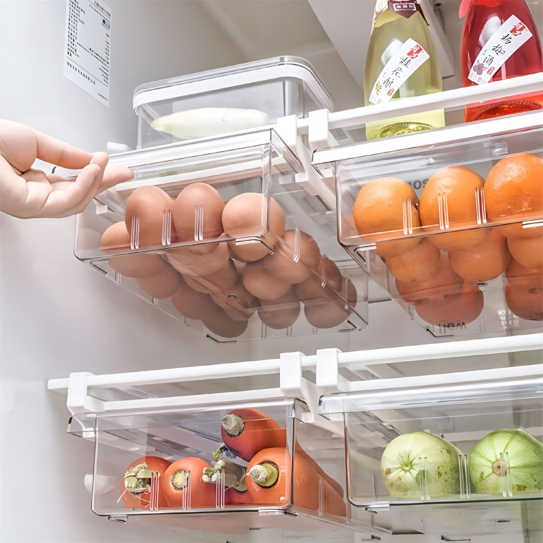 ACDANC 2026 New Fridge Drawer Organizer,Refrigerator Organizer Bins,Egg Holder Tray for Refrigerator,Pull Out with Handle,Fridge Shelf Holder Storage Box,Fridge Kitchen Cabinet Pantry for Food,Drinks