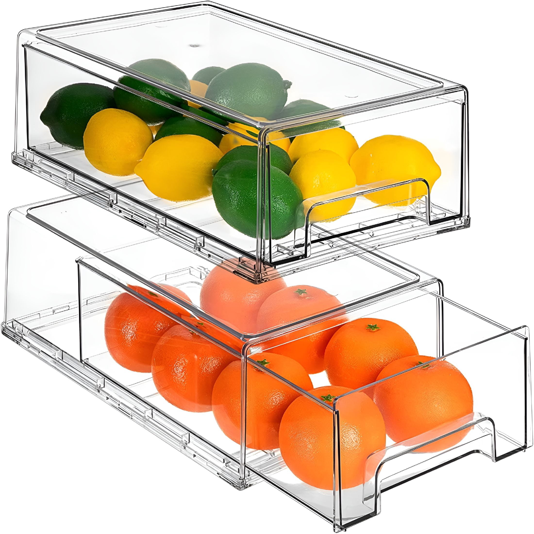 ACDANC 2026 New Fridge Drawers-Clear Stackable Pull Out Refrigerator Organizer Bins Refrigerator Storage Containers- Food Storage Containers for Kitchen,Refrigerator,Freezer&Vanity (2 Pack | Large)