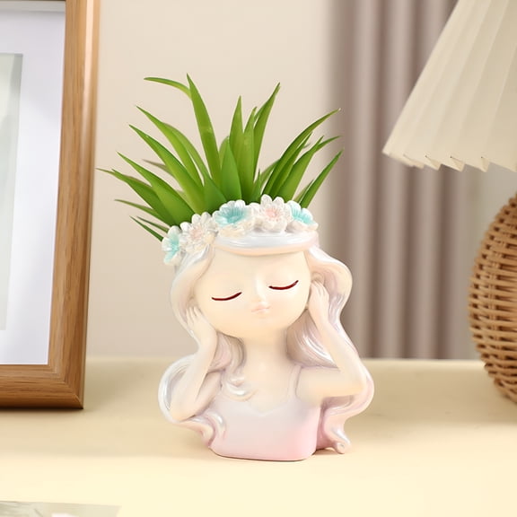 ACDANC 2026 New Girl Figurine Planter Small Fake Plant Office Decor for Women - Pink Gifts for Women - Cute Office Decor - Decor for Office Decorations - Succulents Fake Plants for Shelf Decor