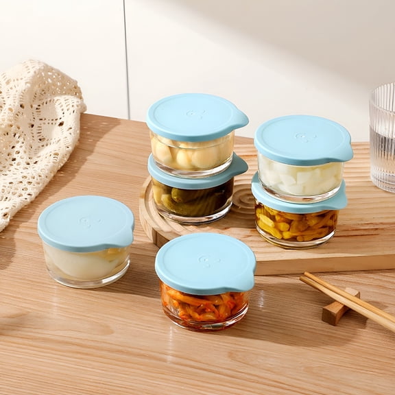 ACDANC 2026 New Glass Food Storage Container with Silicone Lid,1-Cup Mini Savory Bowl for Lunch,Dips,Yogurt,High Borosilicate Glass,Leakproof&Microwave Safe Glass Bowls with Lids,Sky Blue,Pink,3.15"