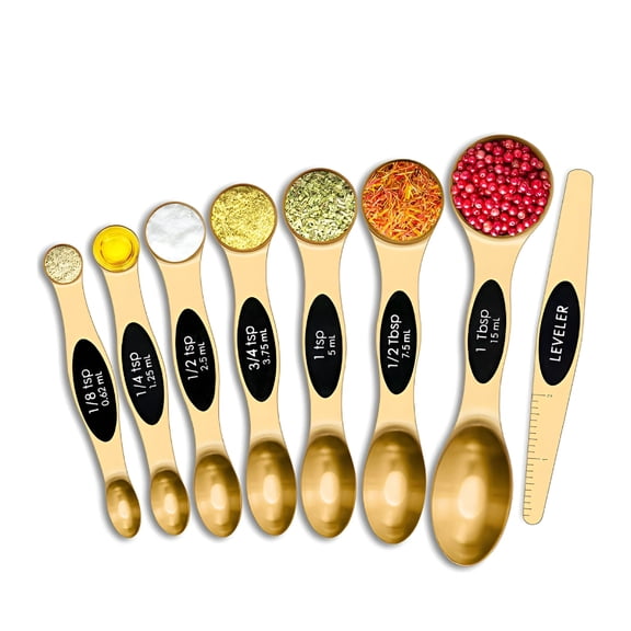 ACDANC 2026 New Gold Magnetic Measuring Spoons Set,Stainless Steel,Dual Sided,Fits in Spice Jar Stainless Steel Measuring Spoons