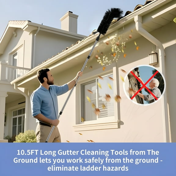 ACDANC 2026 New Gutter Cleaning Tools From Ground-10.5Ft Long Adjustable Gutter Cleaner&Brush,No Ladder Needed Rain Gutter Cleaning Tool Makes It Easy to Clean Leaves,Branches and Debris From Gutters