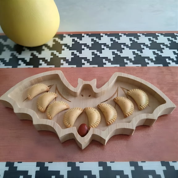 ACDANC 2026 New Halloween Snack Tray Pumpkin Bat Serving Tray Solid Wood Dinner Tray Festive Design for Parties Fall Gatherings Centerpiece Ideal Gift for Entertaining