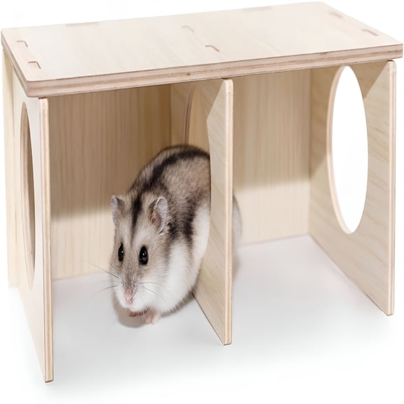ACDANC 2026 New Hamster Peep Tunnel,2-Chamber Wooden Hamster Hideout,Water-Resistant Platform for Dwarf Hamsters and Small Pets,8.3" X 4.3" X 3.1"