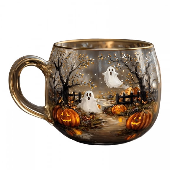 ACDANC 2026 New Haunted Path Halloween Mug,Horror-Themed Glass Coffee Mug Features Ghost and Pumpkin Designs,Making It A Perfect Choice for Halloween Drinks Like Cocoa,Tea,Or Coffee Glass Tea Cups