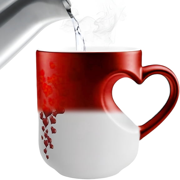 ACDANC 2026 New Heart Mug,Heart-Shaped Color Changing Ceramic Mug Funny Coffee Cup with Handle That Reveals Surprise Design When Filled with Hot Beverage Romantic Gift for Couples