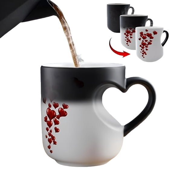 ACDANC 2026 New Heart-Shaped Color Changing Magic Ceramic Mug,Heart Shaped Handle Ceramic Coffee Cup for Valentine'S Day,Romantic Gift Coffee Mug for Home,Office,Breakfast Table,Desk