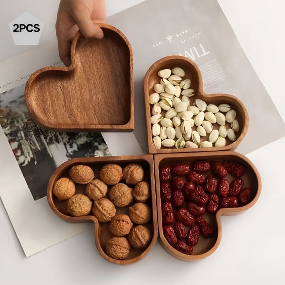 ACDANC 2026 New Heart Shaped Divided Serving Platter,Snack Storage Tray,Heart Shaped Charcuterie Board,Mini Walnut Wooden Fruit Plates,Smooths Textured Elegant Wood Serving Tray
