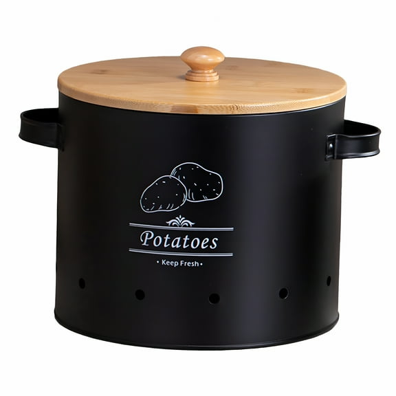 ACDANC 2026 New Kitchen Vegetable Storage Tin Metal Potato Onion Garlic Storage Bin for Home for Kitchen,Pantry,Countertop,Food Storage Black Large