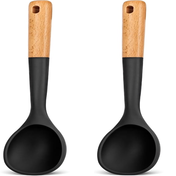 ACDANC 2026 New Large Silicone Cooking Spoons,Nonstick Solid Wooden Handle Spoon,Heat Resistant Silicone Kitchen Spoons for Cooking,Serving,Basting,Mixing,13.2Inch