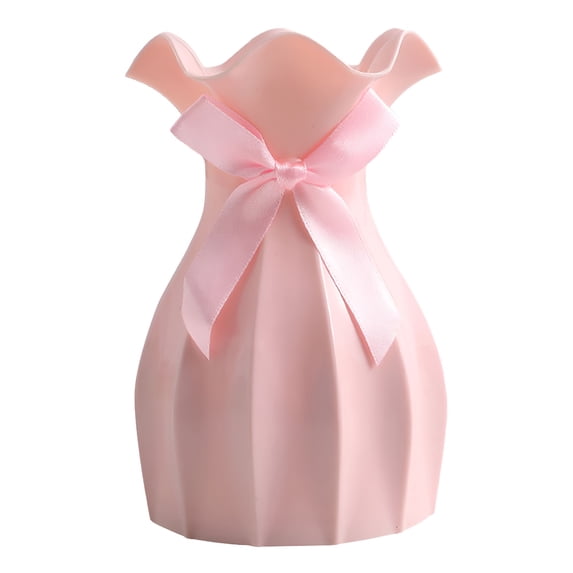 ACDANC 2026 New Lightweight Plastic Flower Vase with Pink Bow,Unbreakable Wavy Opening Modern Design,Solid Color Desktop Plant and Home Decoration,Perfect Housewarming Gift Pink Flower Vase