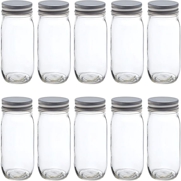 ACDANC 2026 New Mason Jars with Lids 16 Oz. Set of 10,Bulk Pack - Glass Jars for Overnight Oats,Candies,Fruits,Pickles,Spices,Beverages - Clear