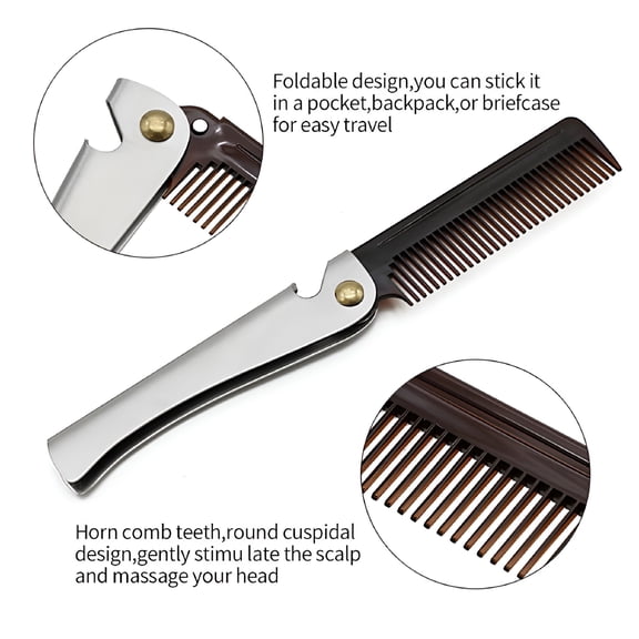 ACDANC 2026 New Mustache Stainless Comb Use Opener As Folding A Be Bottle Steel Can Hair Care, 1X Folding Comb for Mustache, Beard, Facial Hair, Grooming, Travel, Pocket Use