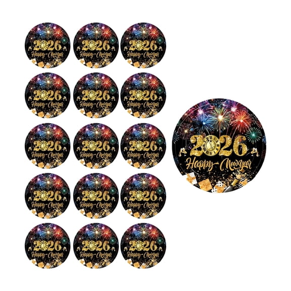 ACDANC 2026 New New Year Party Tableware Set 16 Disposable Paper Plates and Cups with 2026 Theme,Festive Fireworks Design,Food-Safe,For Celebrations