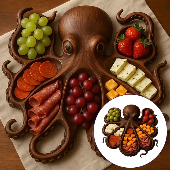 ACDANC 2026 New Octopus Charcuterie,Octopus Charcuterie Board,Ocean Themed Serving Board,Unique Kraken Design Wood Serving Tray for Cheese,Meats,And Fruits
