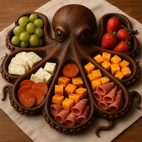 ACDANC 2026 New Octopus Charcuterie Platter - 8-Tentacle Nautical Wood Board for Cheese&Meats,Fun Beach Lover'S Gift