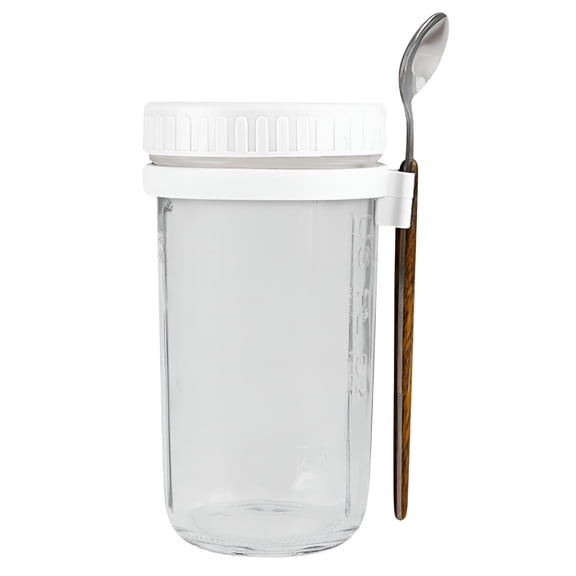 ACDANC 600ml Overnight Oats Container with Lid & Spoon, Glass Mason Meal Prep Jar for Chia, Yogurt, Salad, Cereal, To Go