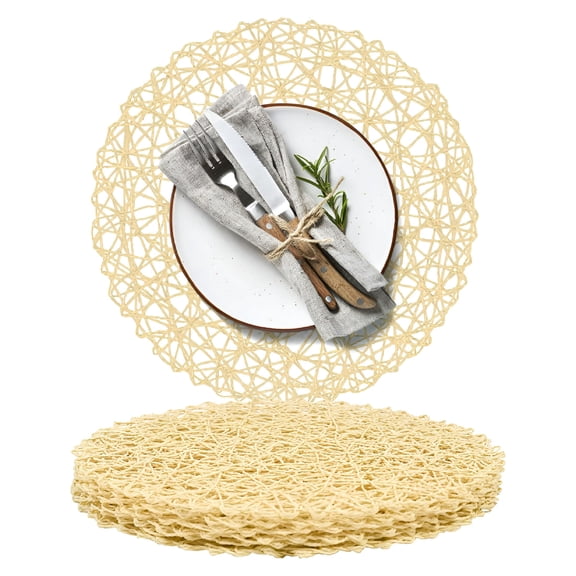 ACDANC 2026 New Paper Braided Round Placemats Set of 6 Natural Non-Slip Heat Resistant Table Mats for Dining Tables for Dining Tables,Buffets,Coffee Tables,Patios Woven Indoor & Outdoor Place Mats