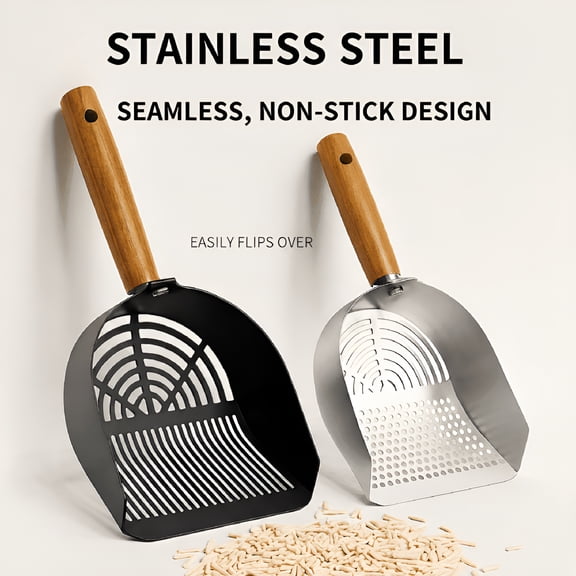 ACDANC 2026 New Pet Waste Management Scoop with Solid Wood Handle, Heavy-Duty Cat Litter Shovel, 2-In-1 Sifting for All Litter Types, Anti-Stick Stainless & Carbon Steel