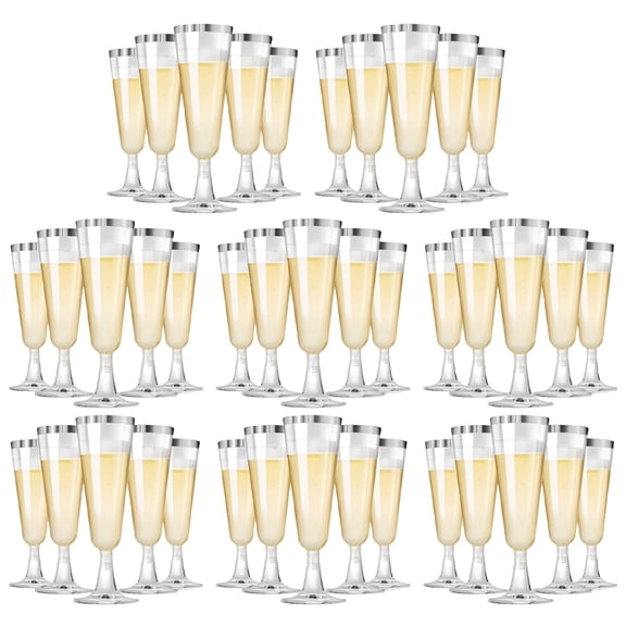 ACDANC 2026 New Plastic Champagne Flutes Plastic Mimosa Glasses 40 Pack,Disposable Champagne Glasses Clear Acrylic Wedding Toasting Glasses for Party Cocktail Cups Bulk Supplies - Silver Edge