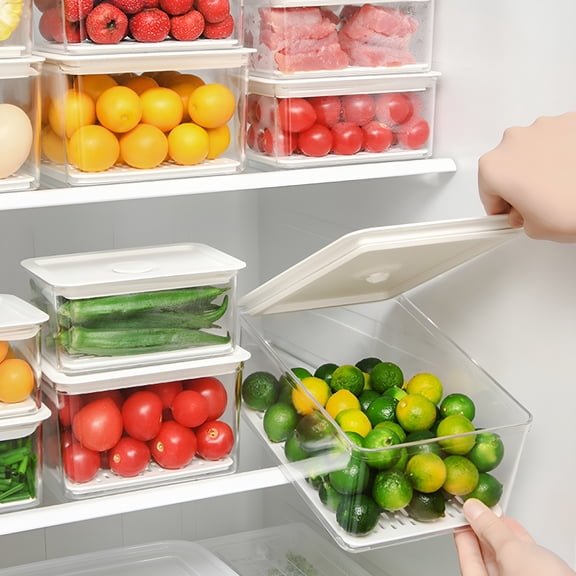 ACDANC 2026 New Plastic Stackable Food Storage Containers with Vented Lids and Drain Tray for Refrigerator Produce Saver Organizer Keeper Bins for Fridge Freezer Cabinet Kitchen Organization