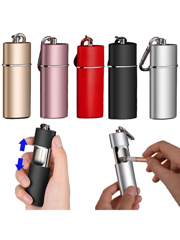 Portable Pocket Ashtray with Keychain, Fireproof ABS Metal Smell Proof Tube, Travel Butt Disposal Case for Outdoors